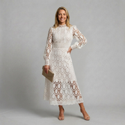 Midi Lace Dress with High Neckline