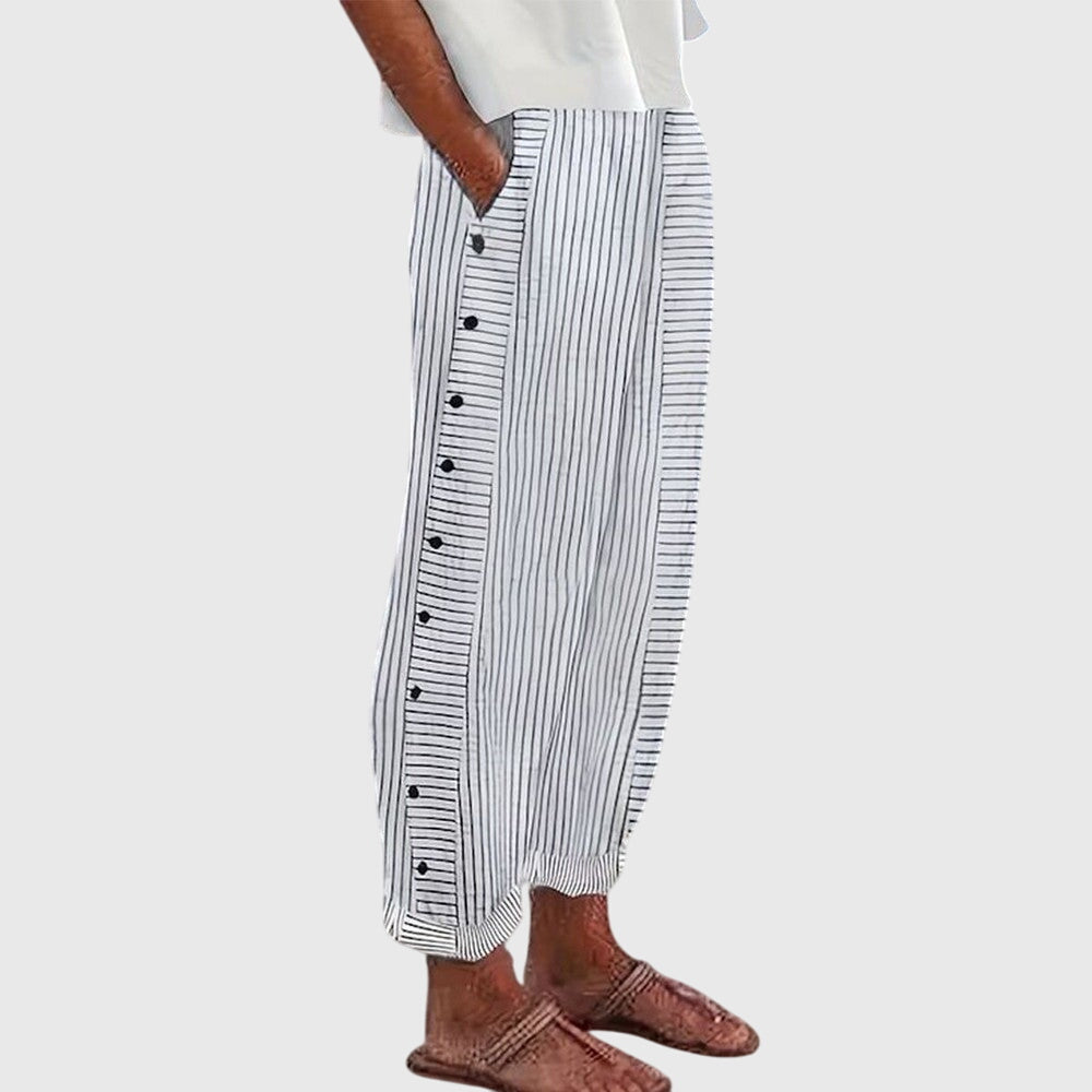 Striped Wide-Leg Button Pants Casual Wear
