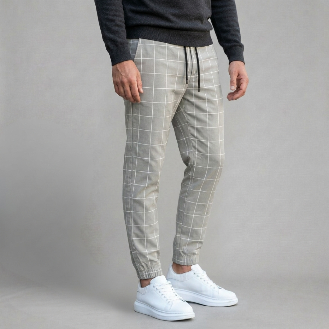 Elastic Waist Check Tapered Trousers