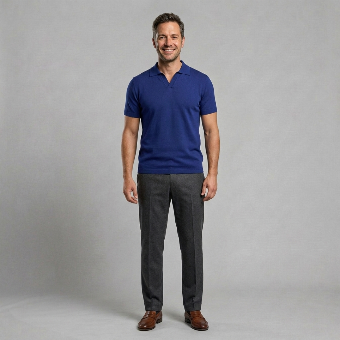 Tailored Knit Polo with Buttonless Collar