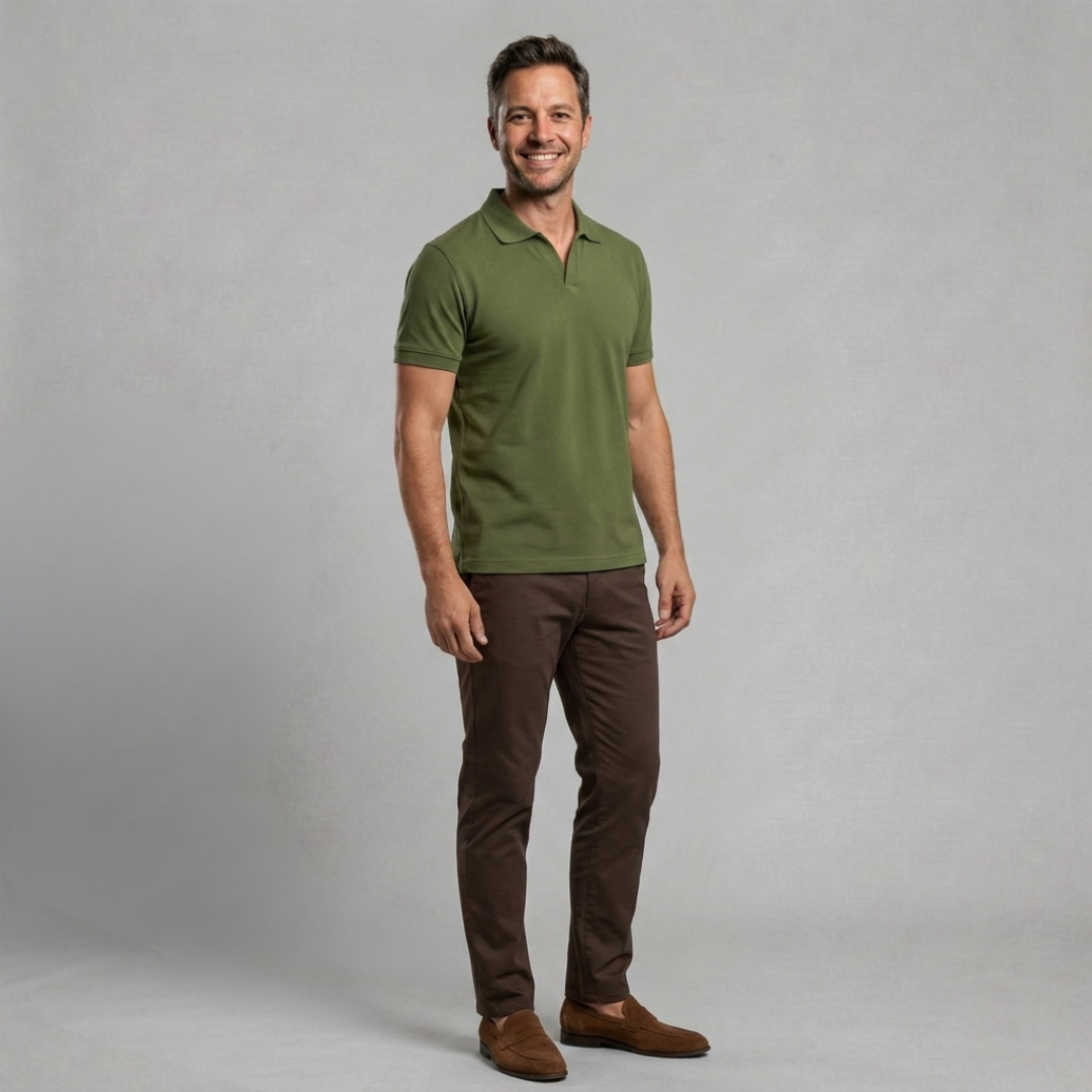 Tailored Knit Polo with Buttonless Collar