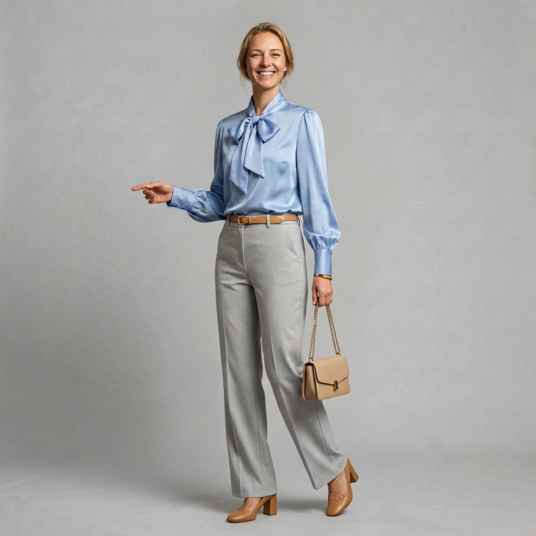 Bow Tie Neckline Satin Blouse
