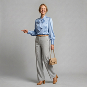 Bow Tie Neckline Satin Blouse