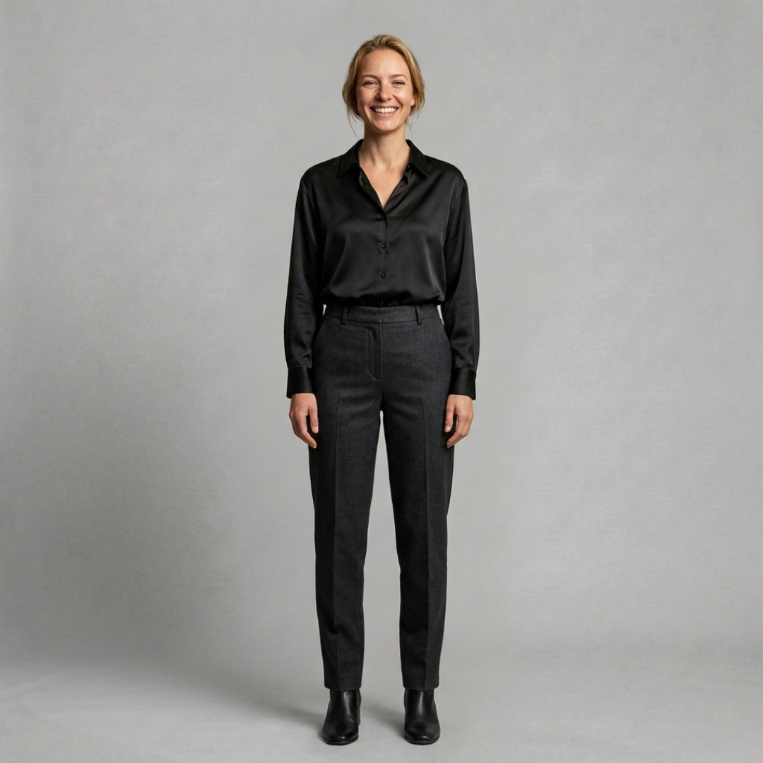 Satin Button-Up Blouse with Tailored Collar