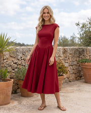 Wedding Guest Cotton Boat Neck Dress
