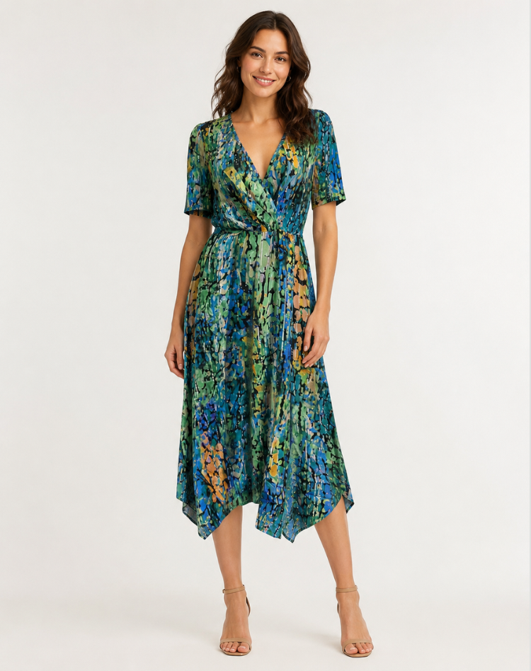 Short Sleeve V-Neck Dress Printed Casual Wear Breathable Summer