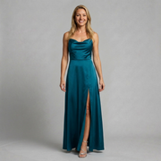 Draped Neckline Satin Maxi Dress