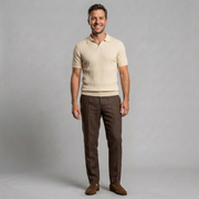 Ribbed Knit Polo with Open Collar