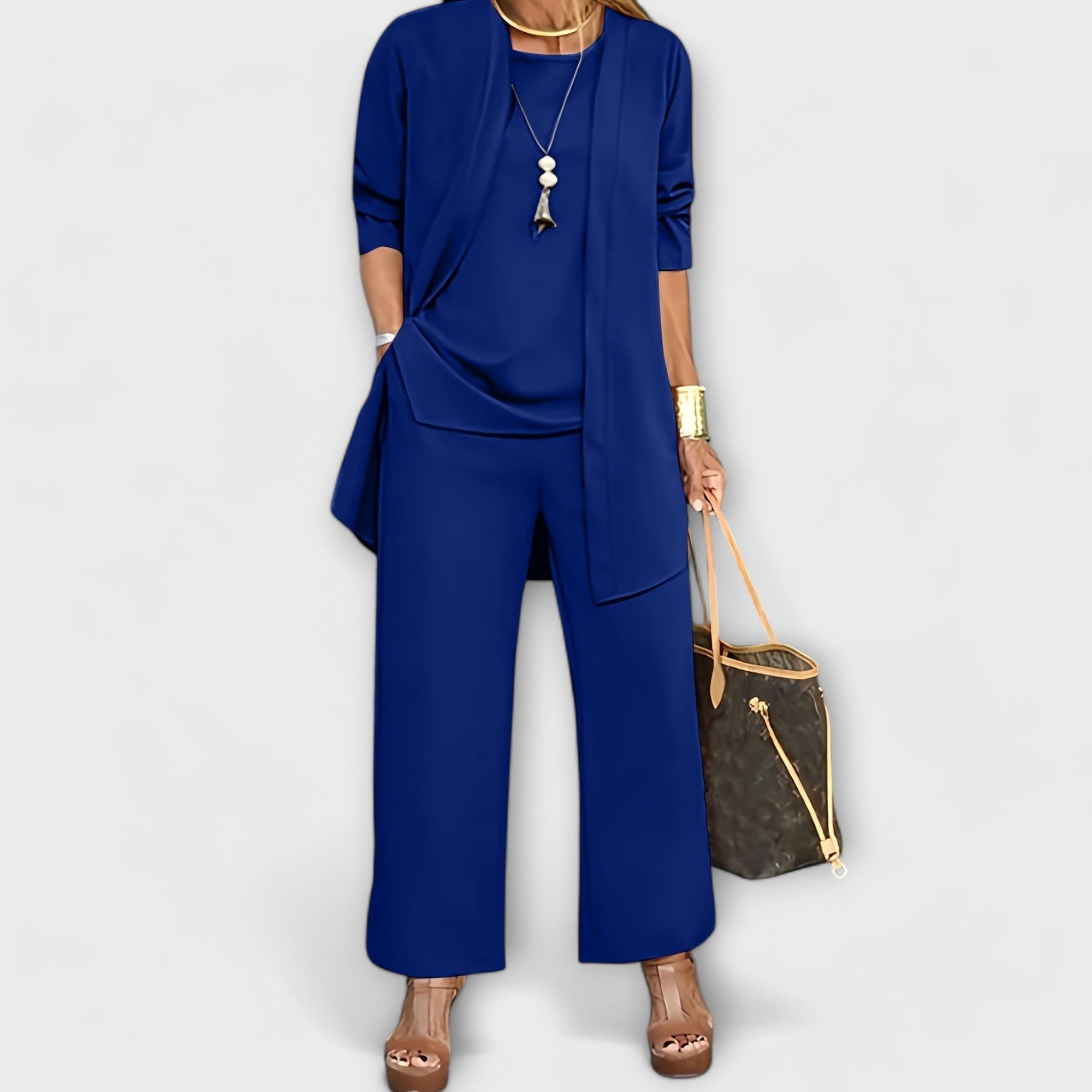 Smooth Three-Piece Set with Cardigan
