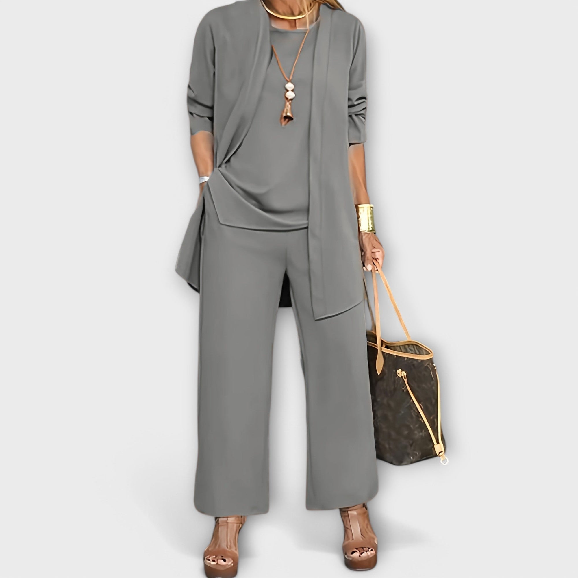 Smooth Three-Piece Set with Cardigan