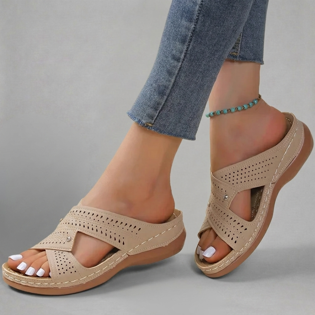 Perforated Strap Wedge Slide Sandals