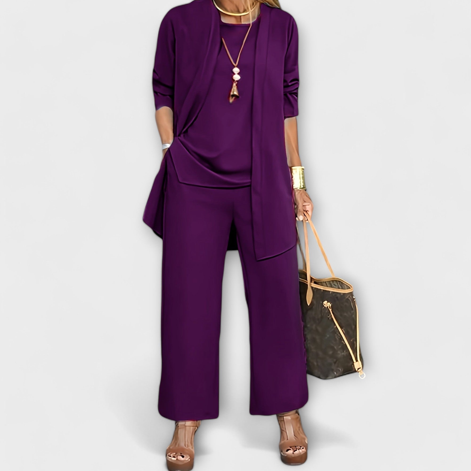 Smooth Three-Piece Set with Cardigan