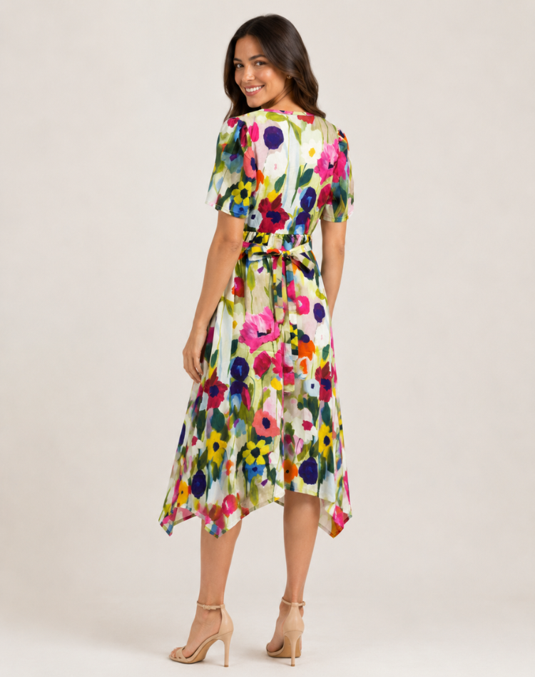 Short Sleeve V-Neck Dress Printed Casual Wear Breathable Summer