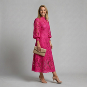 Midi Lace Dress with High Neckline