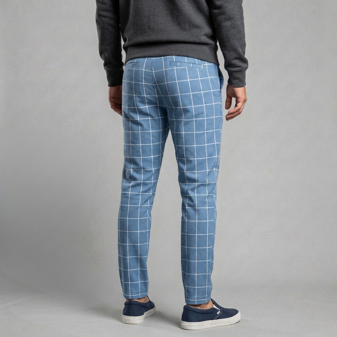 Elastic Waist Check Tapered Trousers