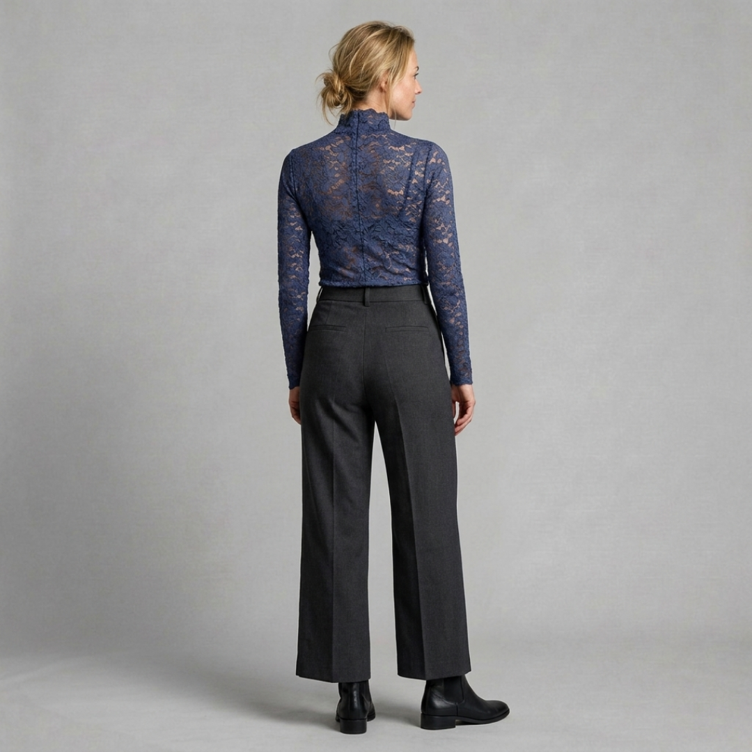 Fitted Lace Top with High Neckline