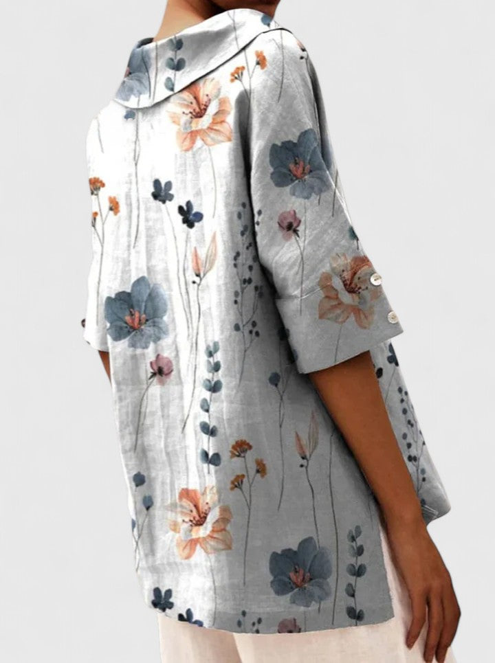 Floral V-Neck Linen Top
