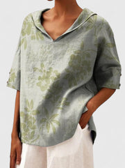 Floral V-Neck Linen Top Design Casual Wear