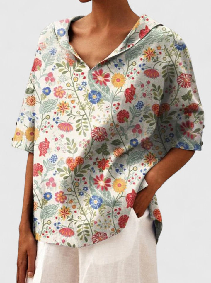Floral V-Neck Linen Top
