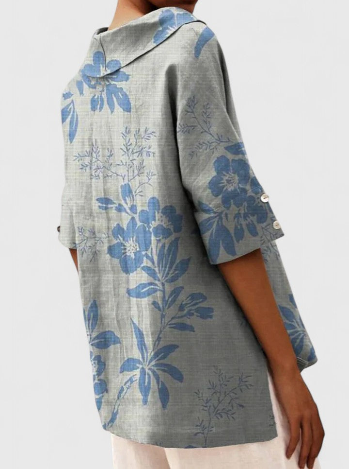 Floral V-Neck Linen Top
