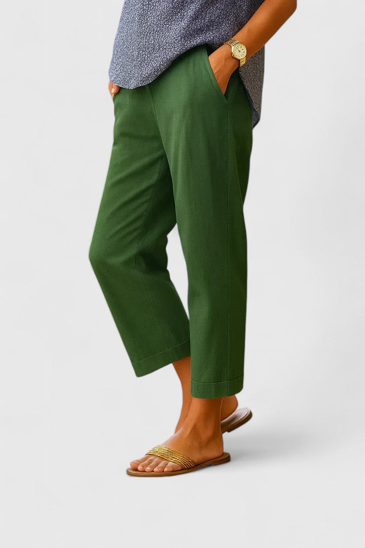Relaxed Linen Crop Pants Pockets Breathable Lightweight Summer