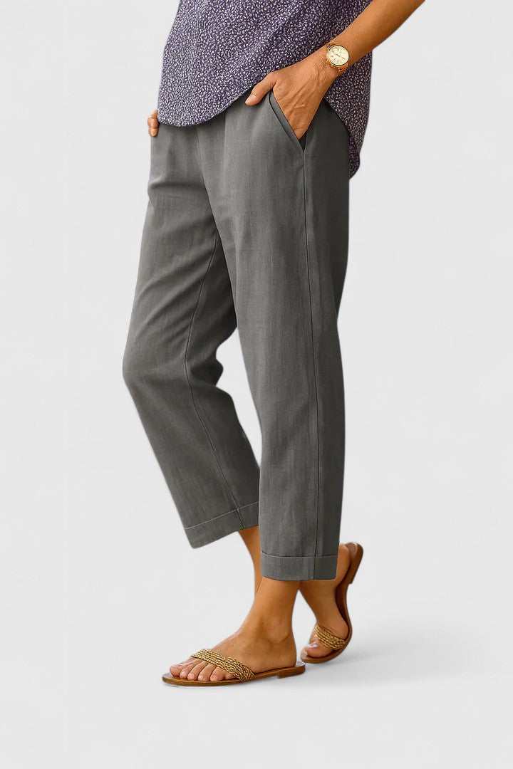 Relaxed Linen Crop Pants Pockets Breathable Lightweight Summer
