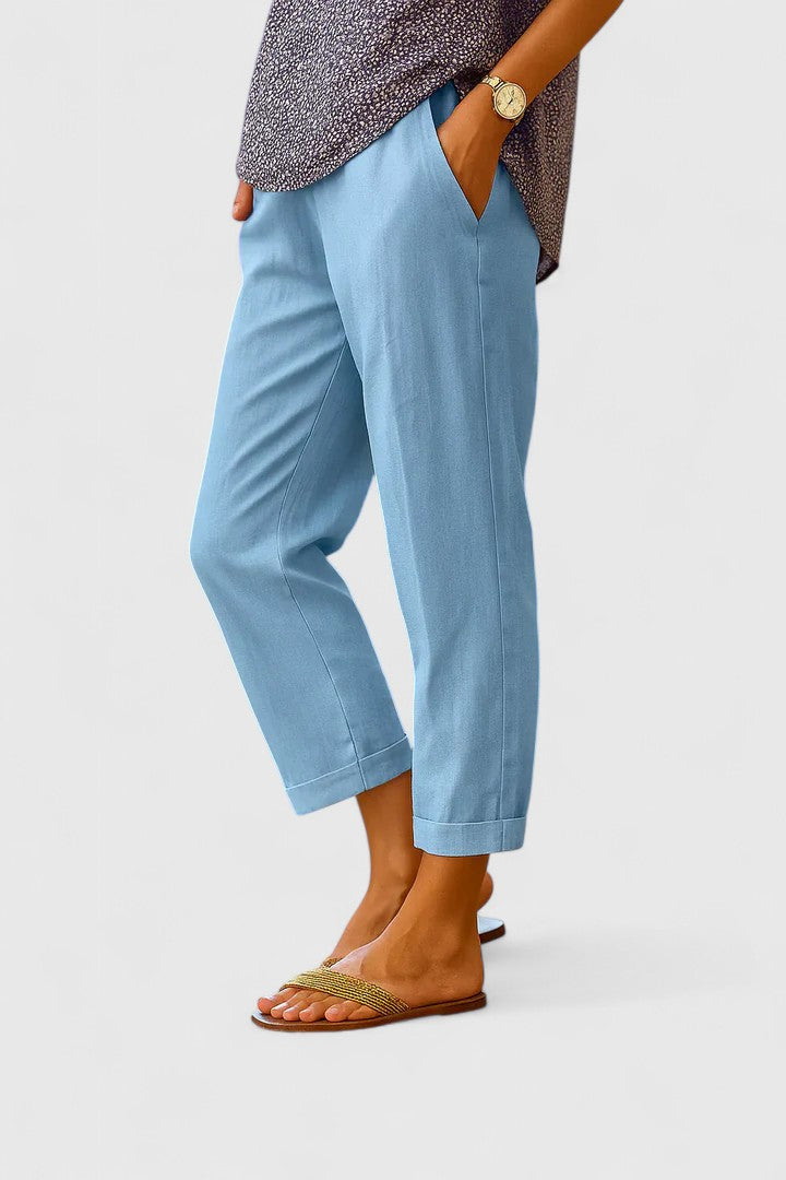 Relaxed Linen Crop Pants Pockets Breathable Lightweight Summer
