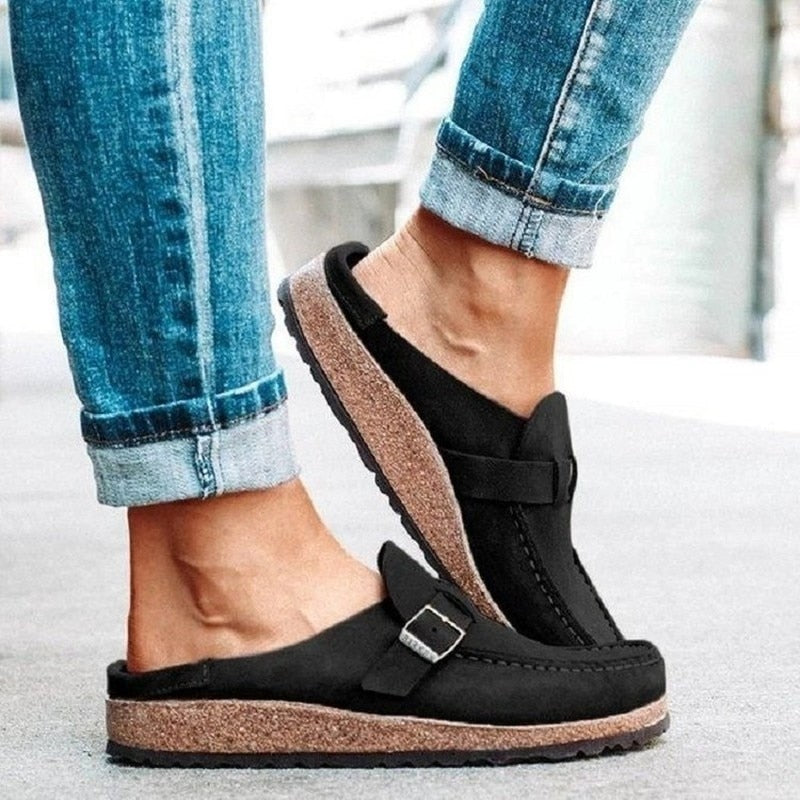 Casual Suede Clogs with Buckle Detail