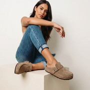 Casual Suede Clogs with Buckle Detail