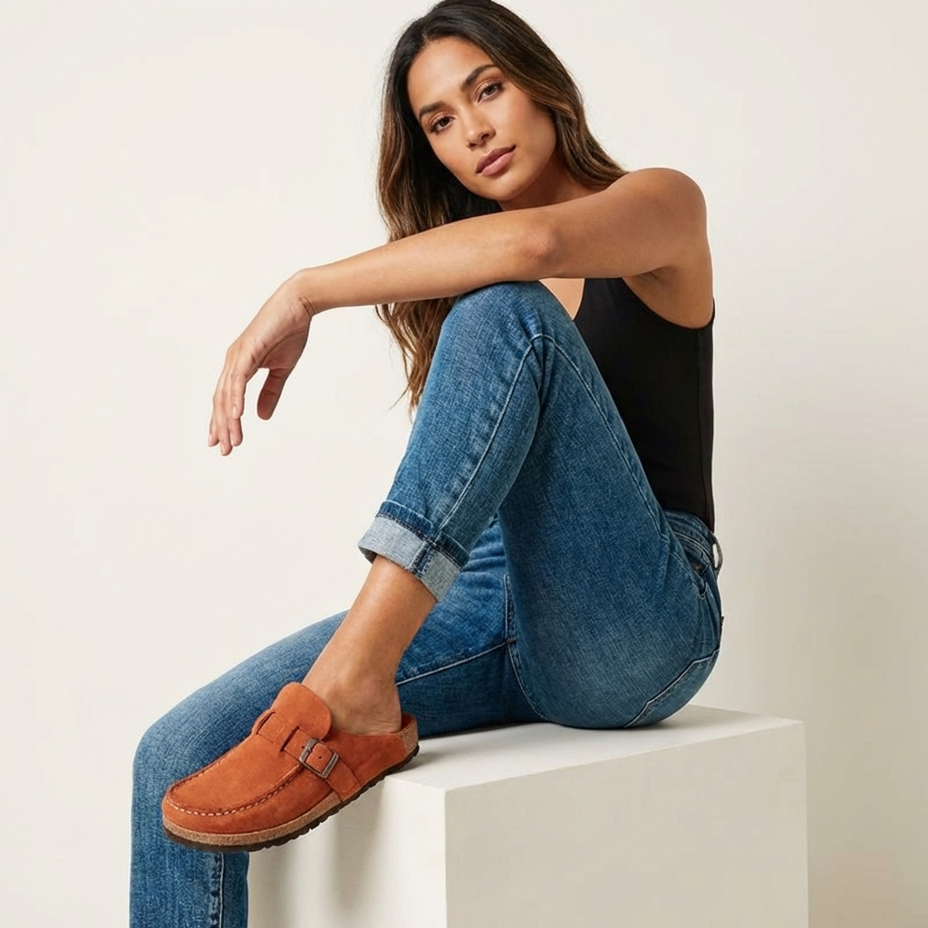 Casual Suede Clogs with Buckle Detail
