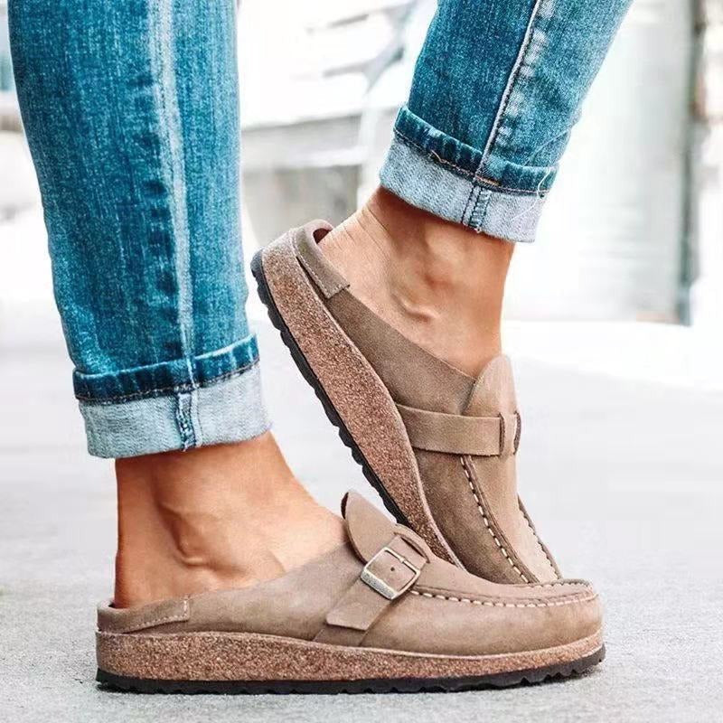 Casual Suede Clogs with Buckle Detail