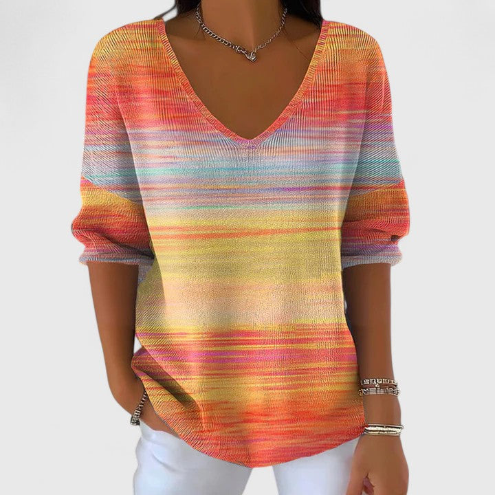 Gradient V-Neck Long Sleeve Top