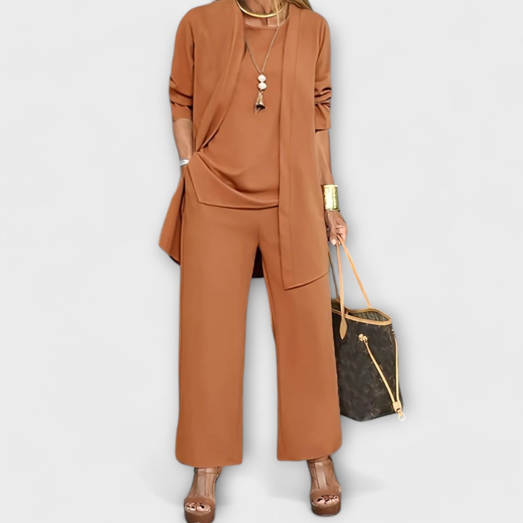 Smooth Three-Piece Set with Cardigan