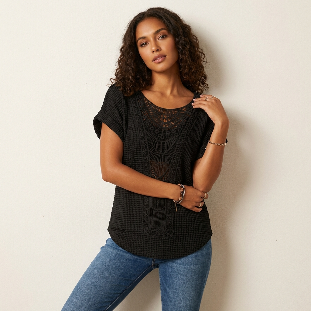 Lace Detail Round Neck Top