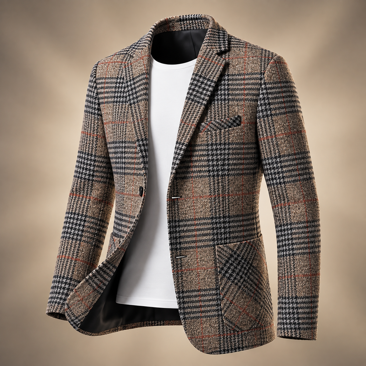 Tailored Houndstooth Wool Blend Blazer with Notch Lapels for Women