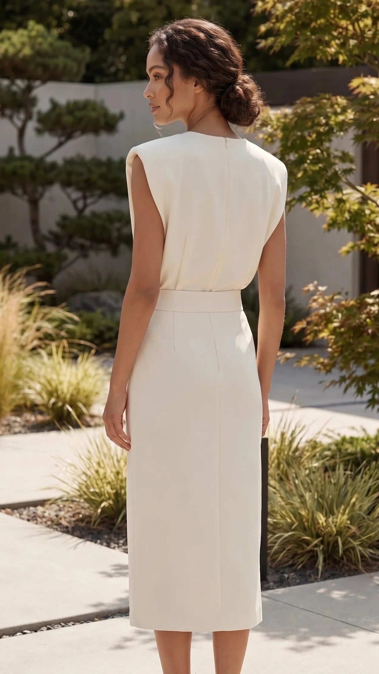 Crew Neck Shoulder Pad Midi Dress