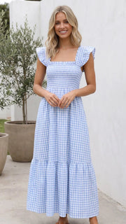 Ruffle Sleeve Gingham Maxi Dress