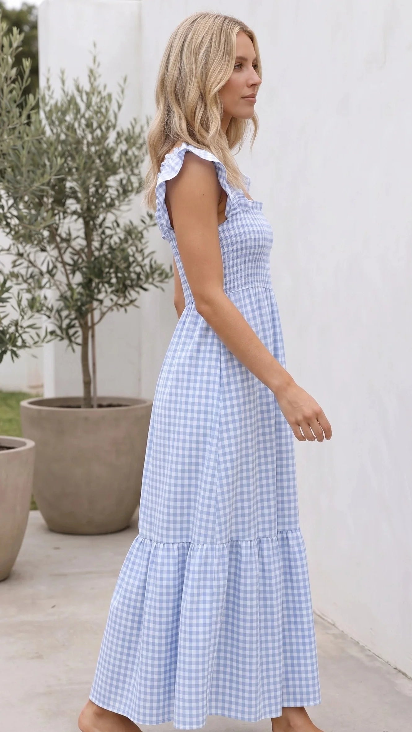 Ruffle Sleeve Gingham Maxi Dress