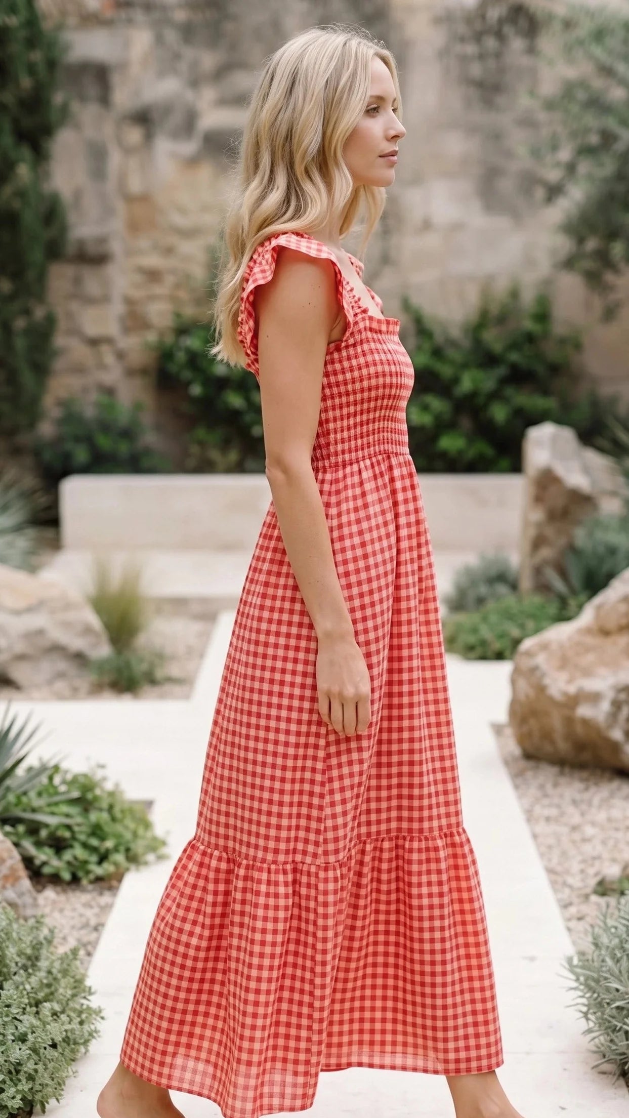 Ruffle Sleeve Gingham Maxi Dress