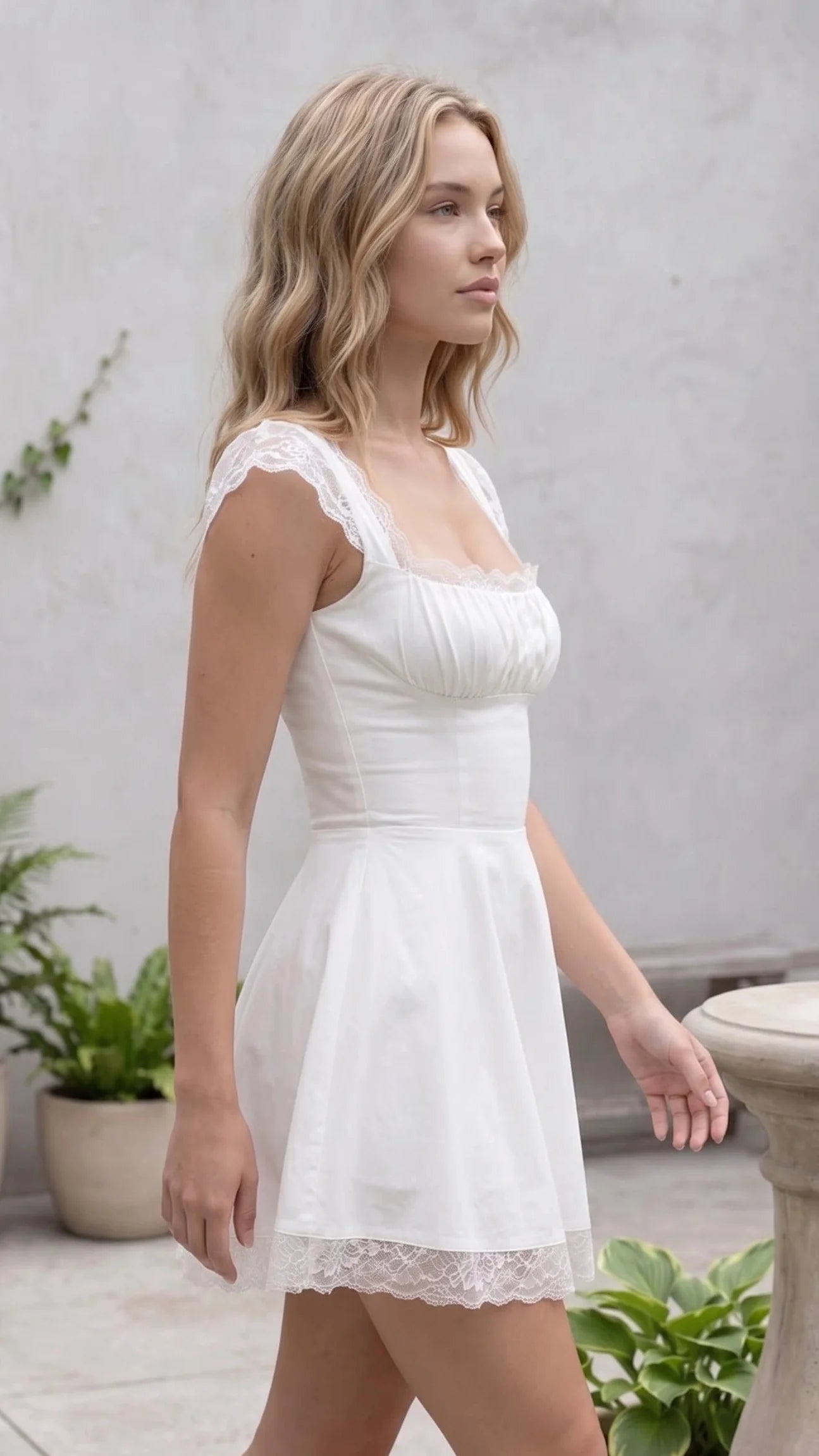 Lace Trim Square Neck Mini Dress
