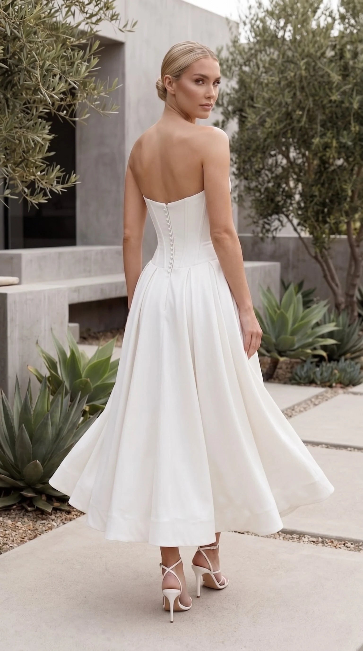 Strapless Sweetheart Midi Dress with Corset