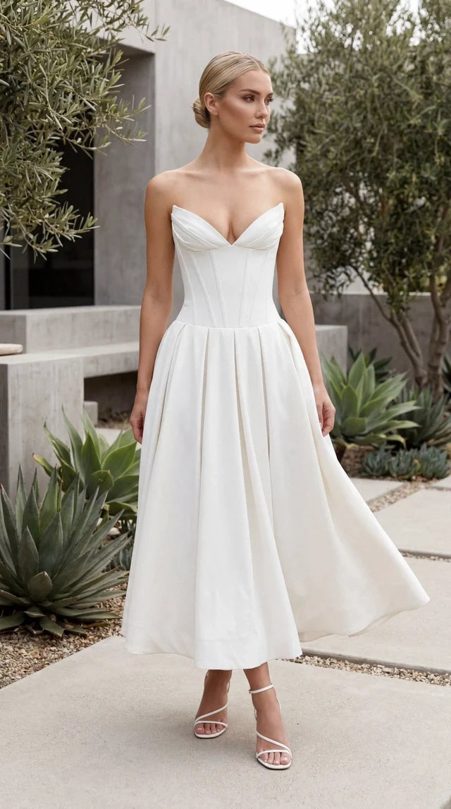 Strapless Sweetheart Midi Dress with Corset