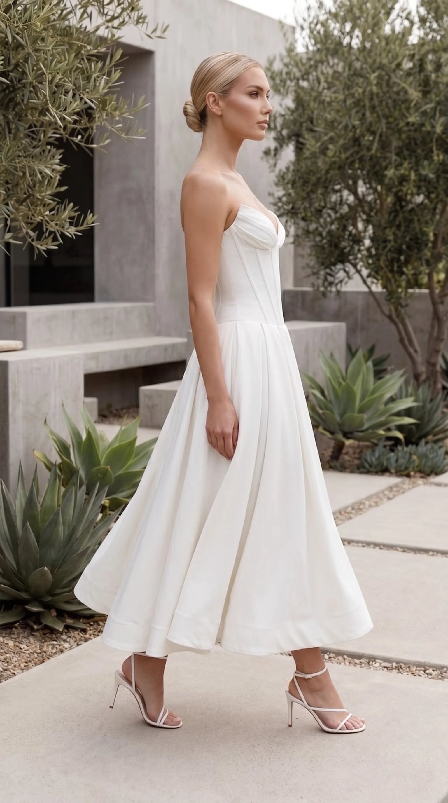 Strapless Sweetheart Midi Dress with Corset