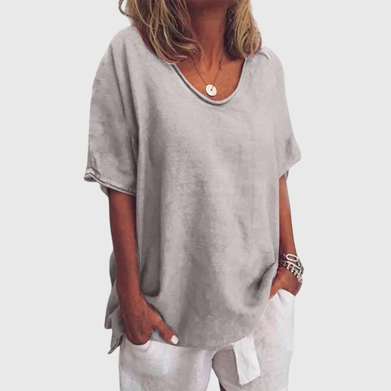 Relaxed Scoop Neck Linen Top