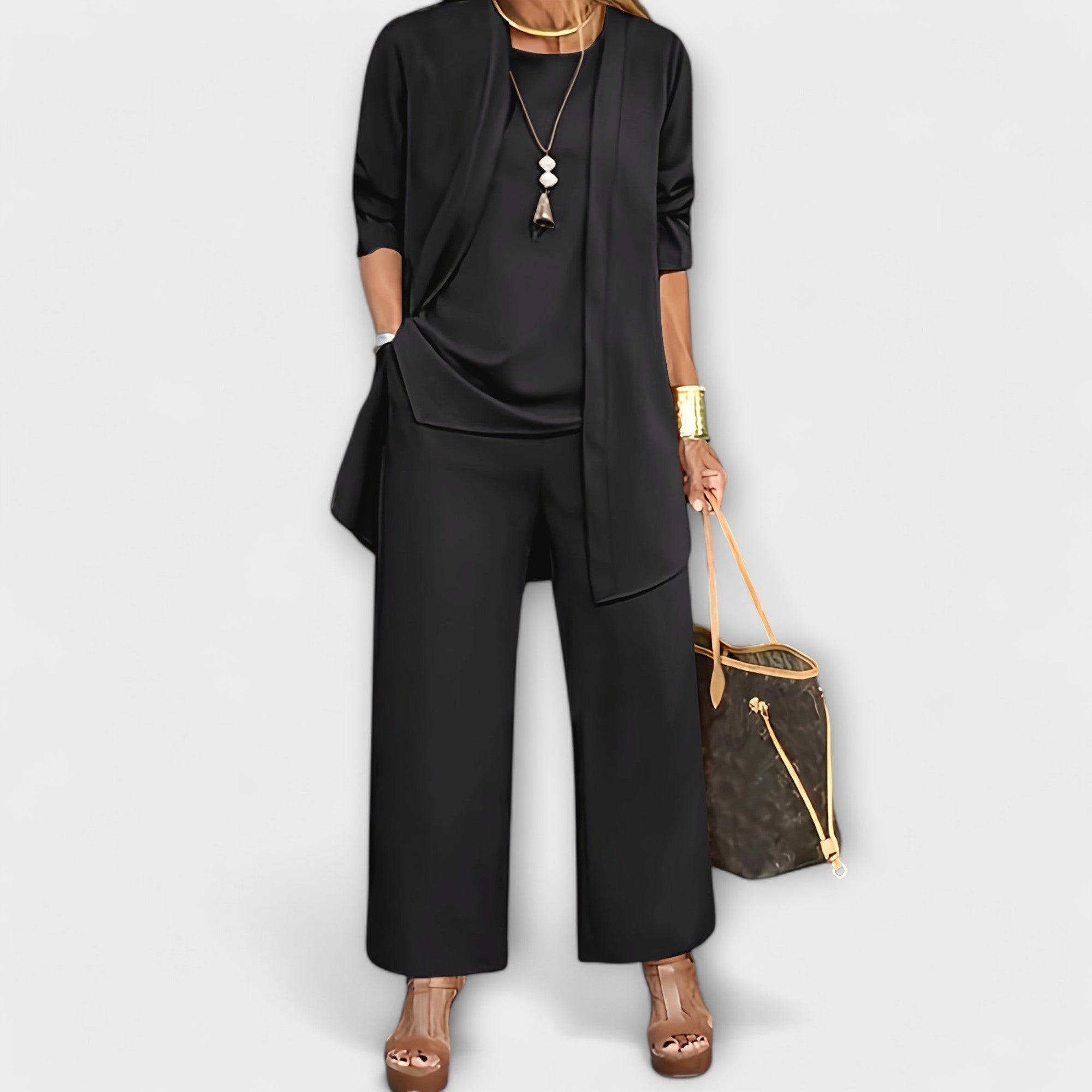 Smooth Three-Piece Set with Cardigan