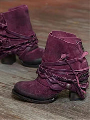 Braided Lace-Up Ankle Boots Casual Wear Waterproof Lace Suede Wrap
