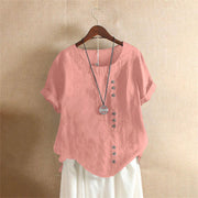 Button Detail Linen Blouse Casual Summer Breathable