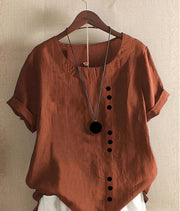 Button Detail Linen Blouse Casual Summer Breathable