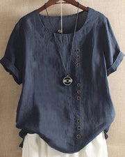 Button Detail Linen Blouse Casual Summer Breathable