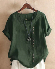 Button Detail Linen Blouse Casual Summer Breathable
